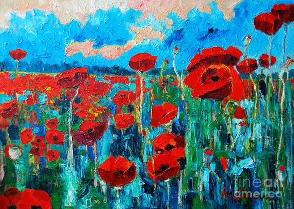 Floral Art Print featuring the painting Sunset Poppies by Ana Maria Edulescu