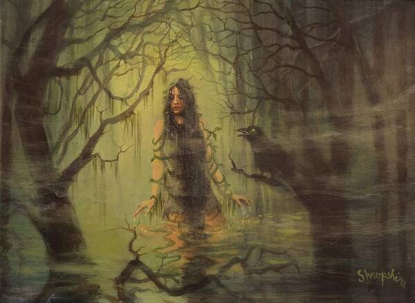  Fantasy Art Print featuring the painting Swamp Witch Rising by Tom Shropshire