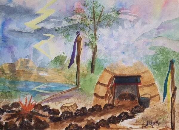 Sweat Lodge Art Print featuring the painting Sweat Lodge by Ellen Levinson