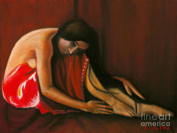 Woman In Red Dress Art Print featuring the painting Tahiti Woman Art Print by William Cain