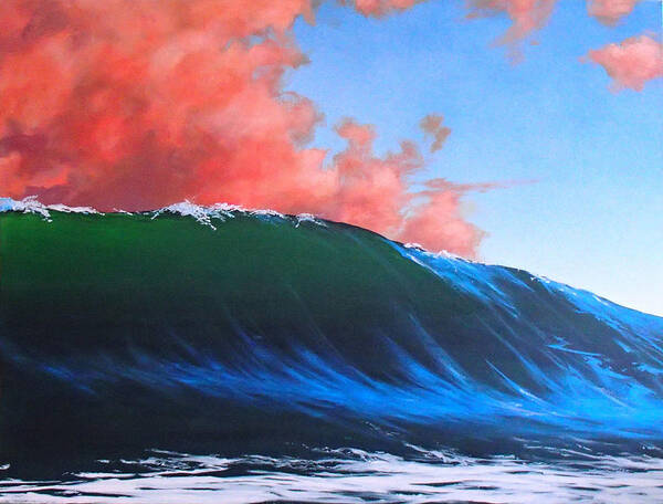 Wave Art Print featuring the painting Take a left at Sunset by Philip Fleischer