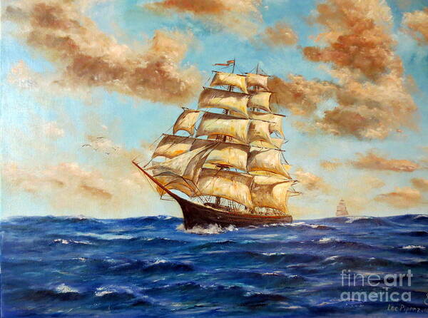 Lee Piper Art Print featuring the painting Tall Ship On The South Sea by Lee Piper