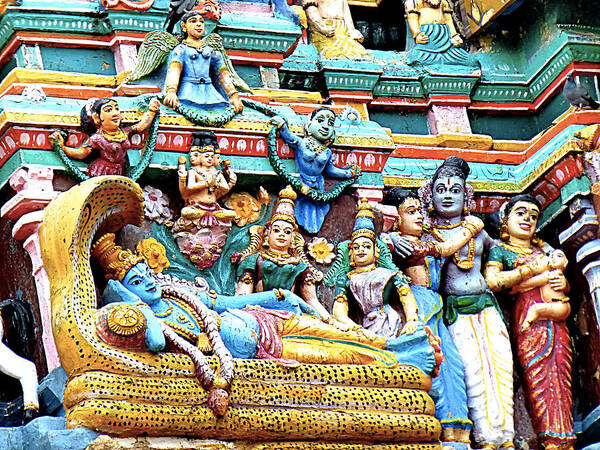 Temple Art Print featuring the photograph Temple tower sculptures by Girish J