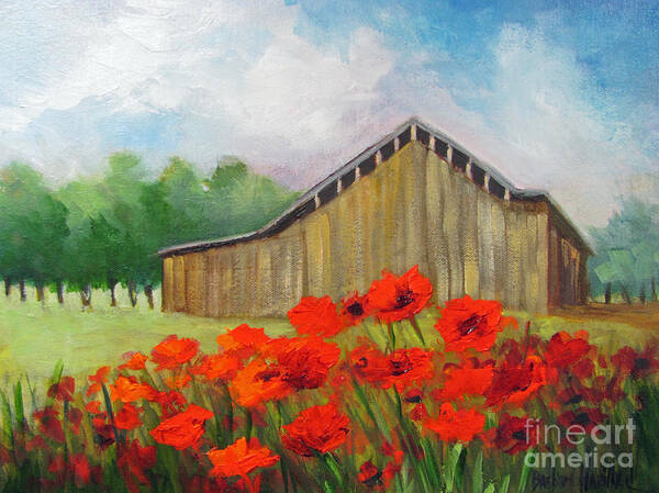 Barn Art Print featuring the painting Tennessee Barn with Red Poppies by Barbara Haviland