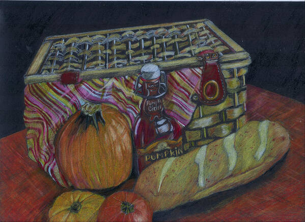 Hamper Art Print featuring the drawing The Autumn Picnic by Candace Hardy