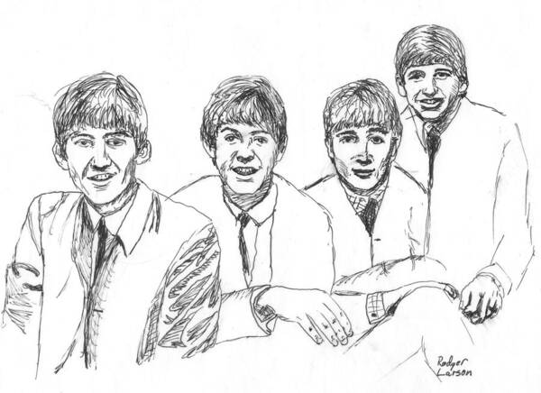 The Beatles Art Print featuring the drawing The Beatles by Rodger Larson