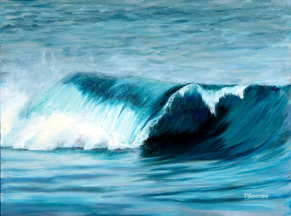 Ocean Art Print featuring the painting The Big Curl by Mary Giacomini