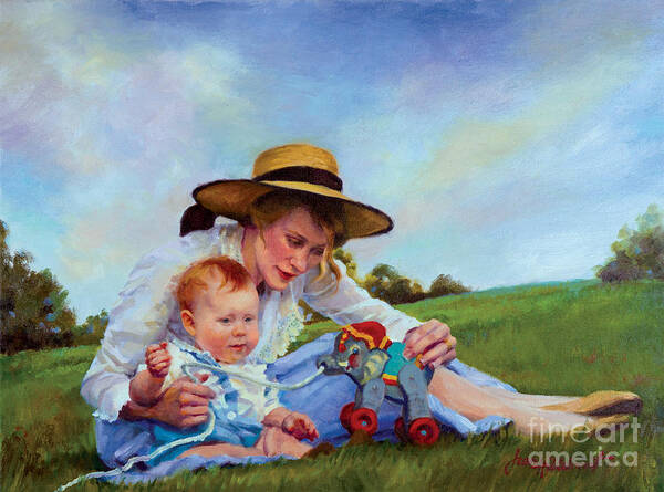 Mother Art Print featuring the painting The Birthday Gift by Jean Hildebrant