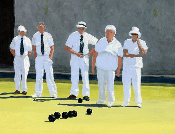 Lawn Bowls Art Print featuring the painting The Bowling Party by Karyn Robinson