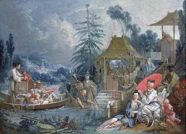 Basket Art Print featuring the photograph The Chinese Fishermen, C.1742 Oil On Canvas by Francois Boucher