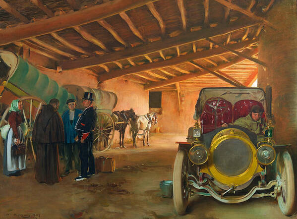 Ramon Casas Art Print featuring the painting The Coach House. La Cochera by Ramon Casas