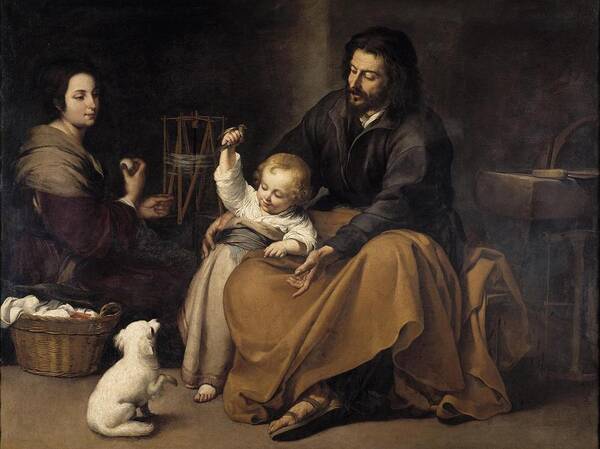 Bartolome Esteban Murillo Art Print featuring the painting The Holy Family with dog by Celestial Images