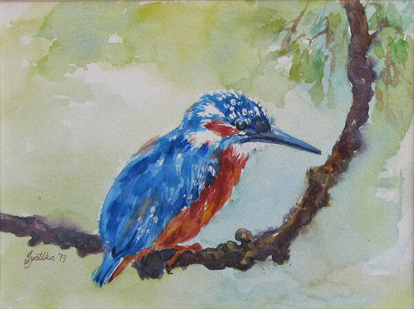Bird Art Print featuring the painting The Kingfisher by Jyotika Shroff