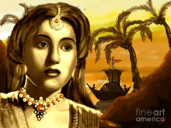 Digital Painting Art Print featuring the painting The Legend Actress Madhubala by Pixel Artist