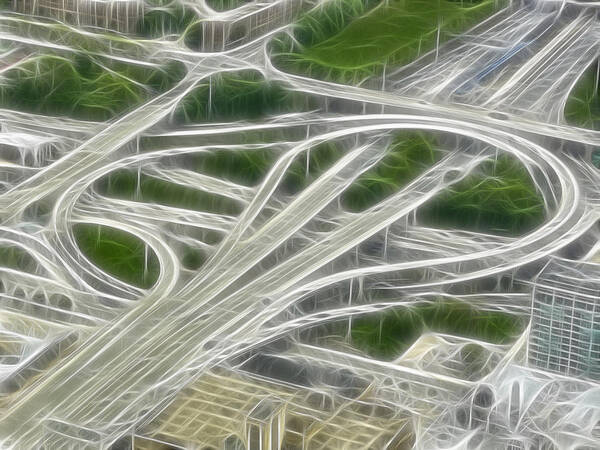 Chicago Downtown Loop Art Print featuring the digital art Chicago's Interstate Traffic Loop Frac Filter by Ginger Wakem