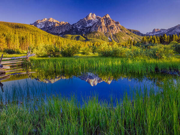 Tranquility Art Print featuring the photograph The Sawtooth Mountain Range, Stanley Idaho by Ron and Patty Thomas