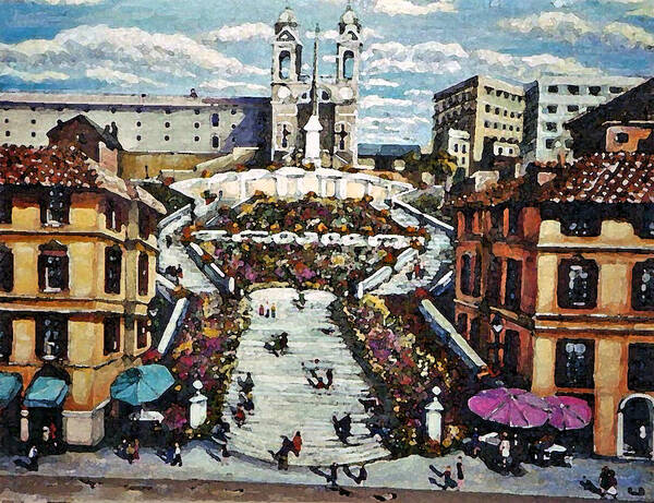 Landscape Art Print featuring the painting The Spanish Steps by Rita Brown