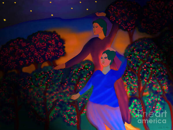 The Starlight Night Painting Art Print featuring the digital art The Starlight Night by Latha Gokuldas Panicker