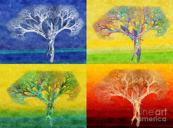 Andee Design Abstract Art Print featuring the digital art The Tree 4 Seasons - Painterly - Abstract - Fractal Art by Andee Design