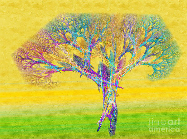 Andee Design Abstract Art Print featuring the digital art The Tree In Spring At Midday - Painterly - Abstract - Fractal Art by Andee Design