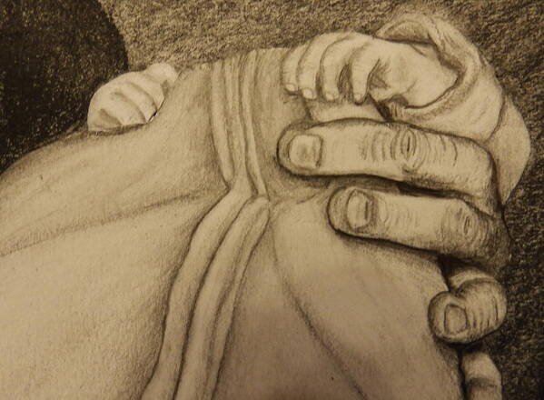 Baby Art Print featuring the drawing These are the hands that love me by Dan Wagner