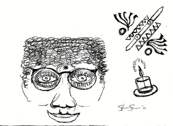 Face Art Print featuring the drawing Three Treasures by Steve Sommers