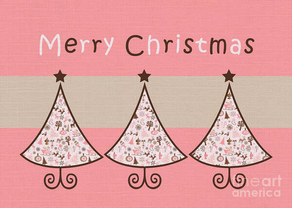 Trees Art Print featuring the digital art Three Trees Pink 02 - Merry Christmas Greeting Card by Aimelle Ml