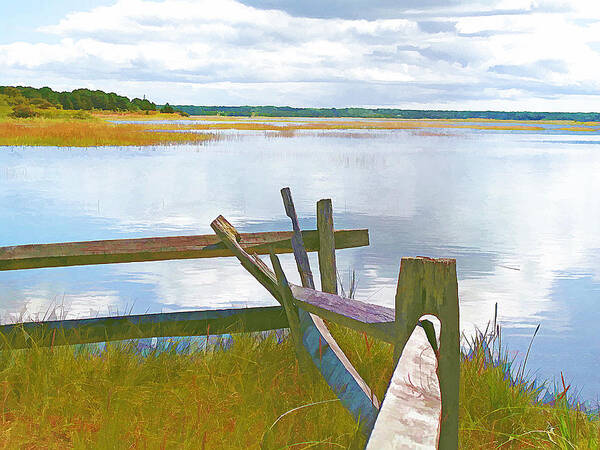High Tide Art Print featuring the photograph Tide and Fence Oil by Barbara McDevitt