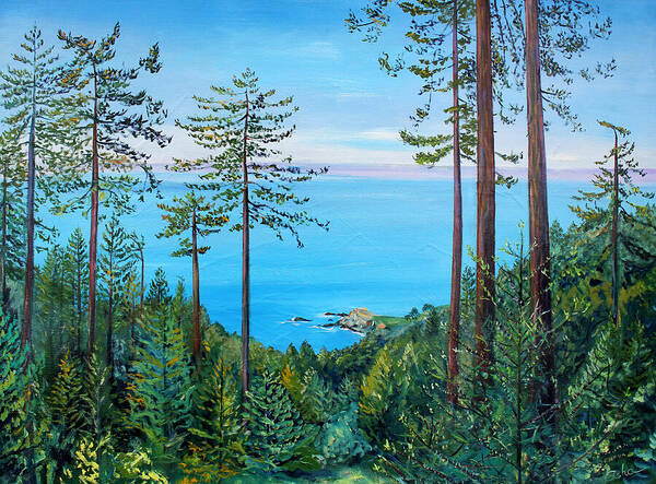 Seascape Painting Art Print featuring the painting Timber Cove on a Still Summer Day by Asha Carolyn Young