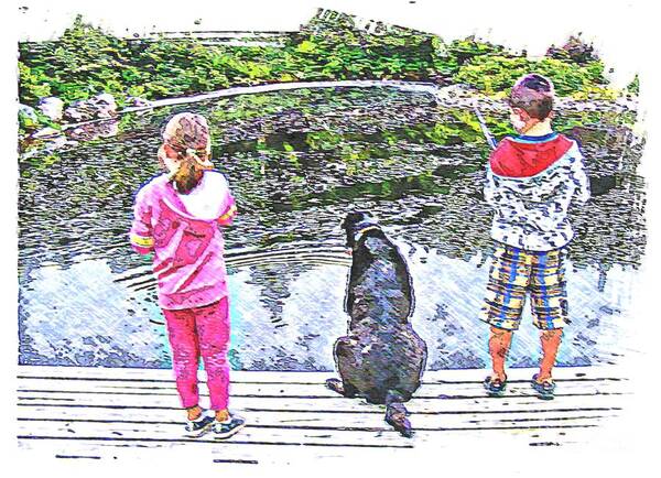 Timeless Activities Art Print featuring the photograph Timeless Activities - Trouting - Children - Summer Fun by Barbara A Griffin