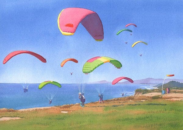 Torrey Pines Art Print featuring the painting Torrey Pines Gliderport by Mary Helmreich