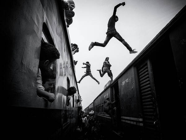 Action Art Print featuring the photograph Train Jumpers by Marcel Rebro