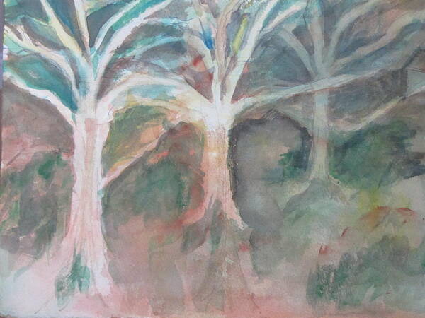 Trees In The Forest. Art Print featuring the painting Trees without Leaves by Lucille Valentino