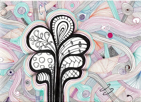 Doodle Art Print featuring the drawing Trippy Trees by Lori Thompson