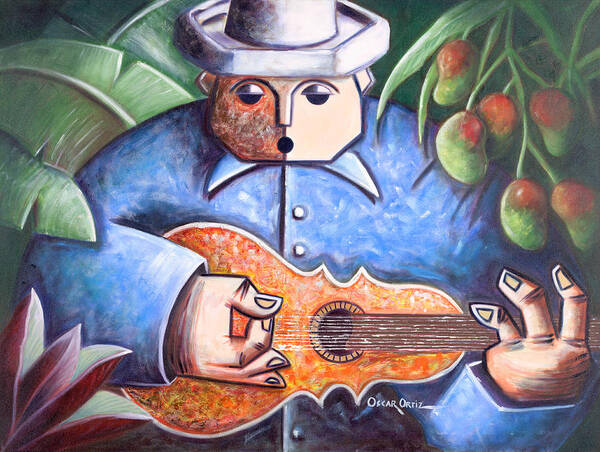 Puerto Rico Art Print featuring the painting Trovador de mango bajito by Oscar Ortiz