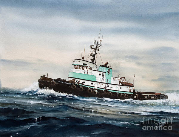 Tugs Art Print featuring the painting Tugboat ISLAND CHAMPION by James Williamson