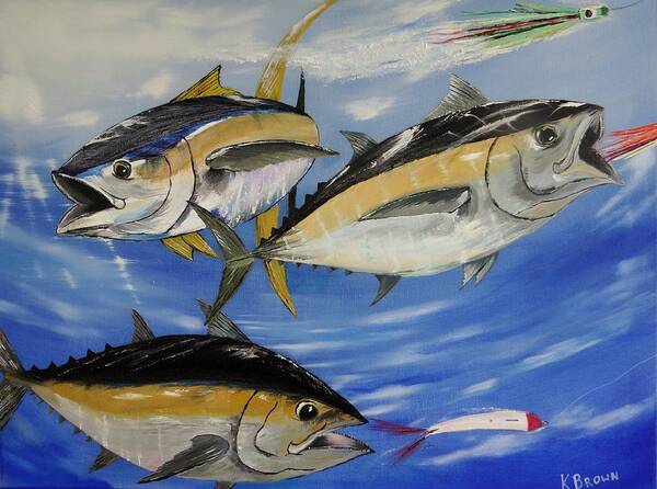 Tuna Art Print featuring the painting Tuna Attack by Kevin Brown