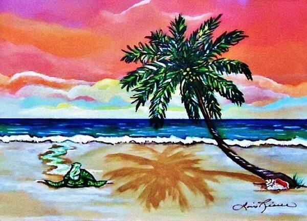 Turtle On Beach In Key West Art Print featuring the painting Turtle on Beach by Lois Rivera