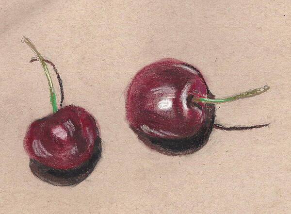  Art Print featuring the painting Two Cherries by Hae Kim