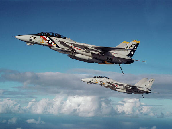 Us Armed Forces Art Print featuring the photograph Two F-14a Tomcats During Operations by Dave Baranek