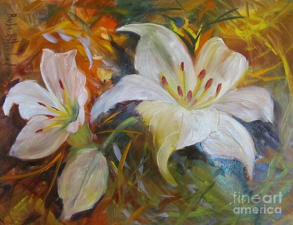 White Lilies Art Print featuring the painting Two Lilies by Barbara Haviland