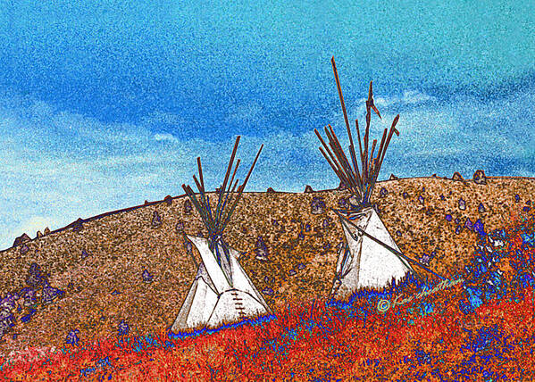 American Indian Art Print featuring the photograph Two Teepees by Kae Cheatham