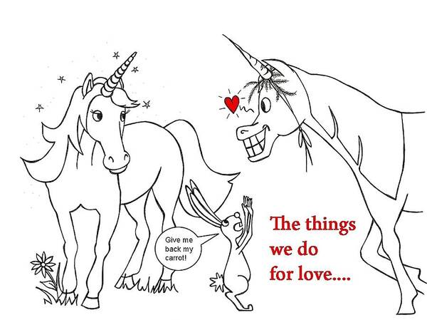 Valentine Art Print featuring the drawing Unicorn Valentines card by Konni Jensen