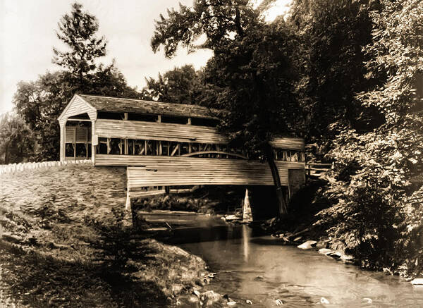 Valley Art Print featuring the photograph Valley Forge Covered Bridge circa 1900 by Bill Cannon