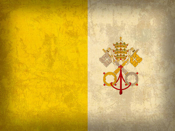 Vatican Art Print featuring the mixed media Vatican City Flag Vintage Distressed Finish by Design Turnpike