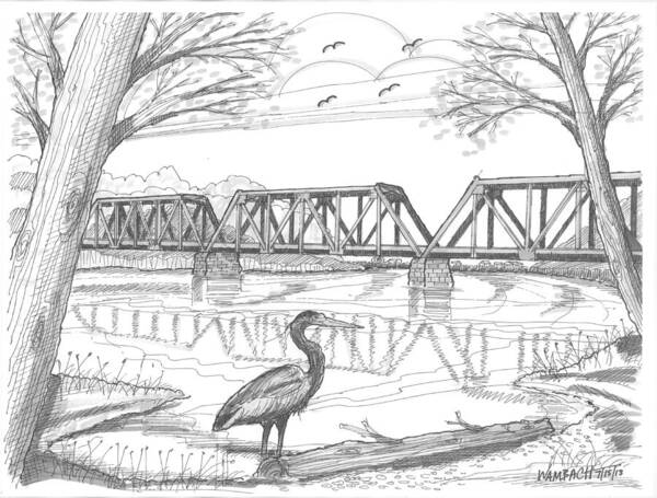 Vermont Railroad Art Print featuring the drawing Vermont Railroad on Connecticut River by Richard Wambach