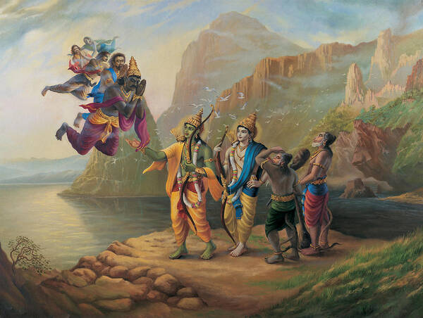 Ram Art Print featuring the painting Vibhishan meeting Ram and Lakshman by Vrindavan Das