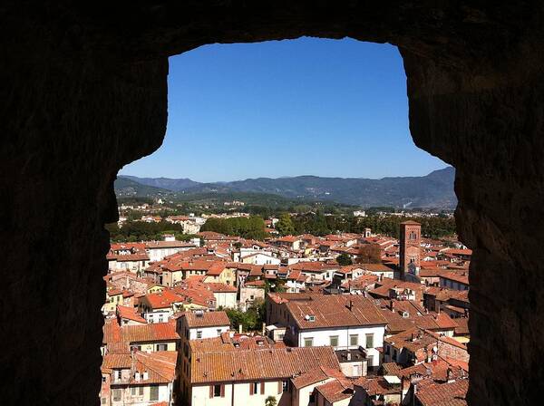 Lucca Art Print featuring the photograph View from a Tower Window in Lucca by Angela Bushman