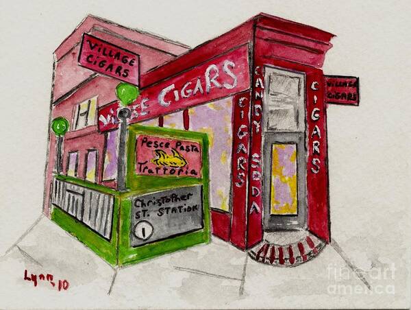 Village Cigar Art Print featuring the painting Village Cigar on Christopher Street by AFineLyne