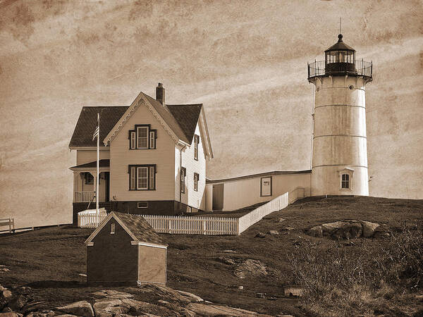 Nubble Lighthouse York Maine Art Print featuring the photograph Vintage Nubble Lighthouse by David Simpson